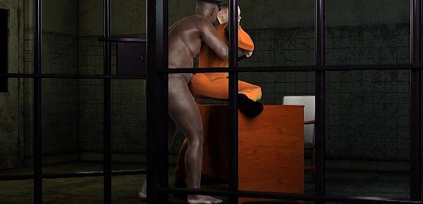  3D cartoon prisoner gets fucked in the ass by a chubby black cop